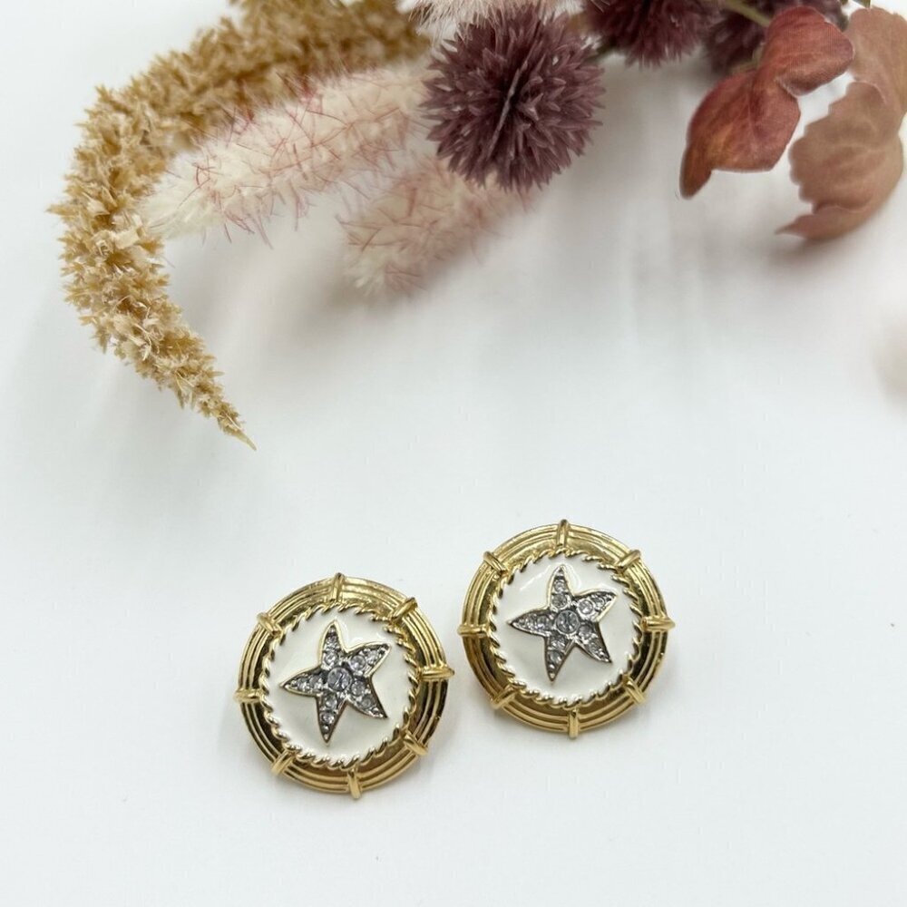 Vintage Butler Rhinestone and Enamel Starfish ClipOn Earrings